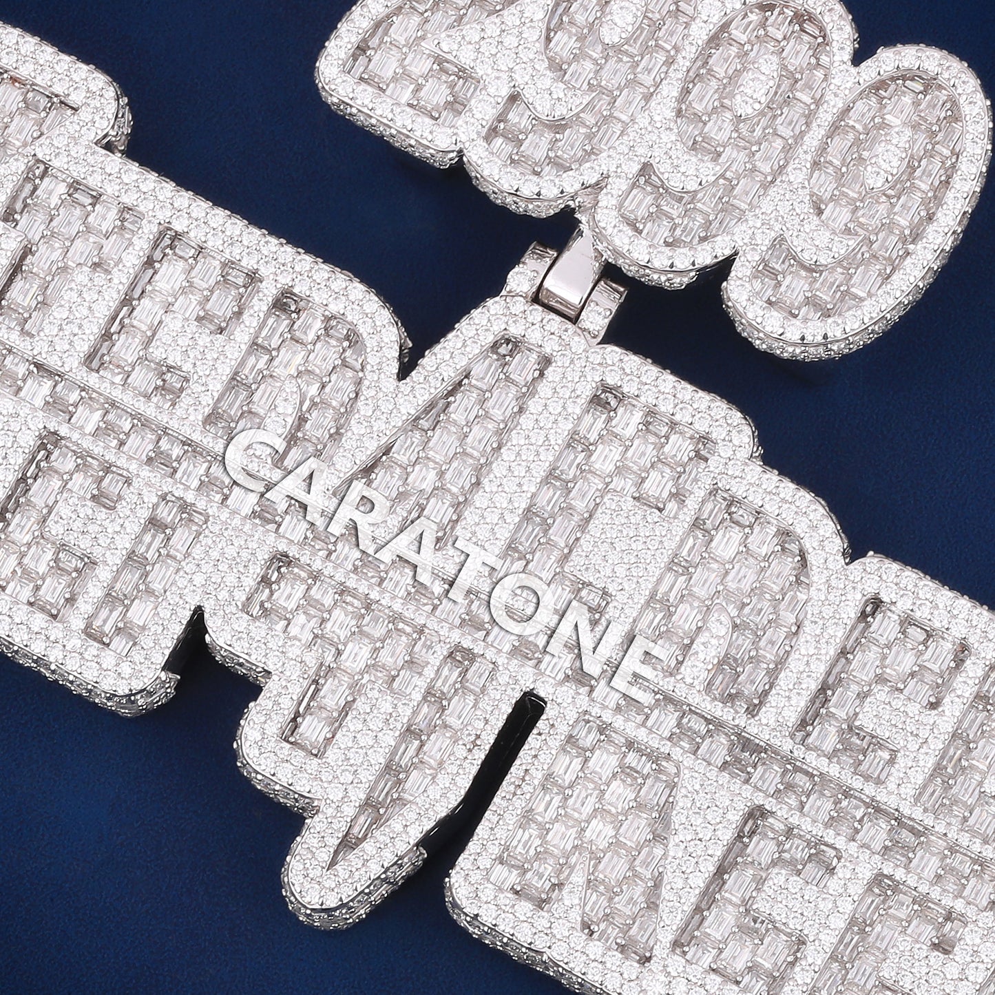 Baguette diamond fully white tone 925 silver lab hip hop letter pendant