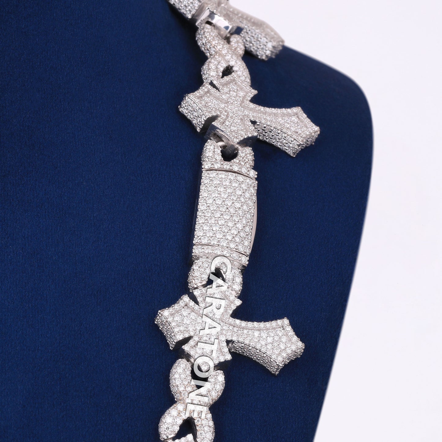 22inch 12MM Iced Out Custom Cross Infinity Link Chain Sterling Silver with VVS Moissanite Diamond Heavy Necklace