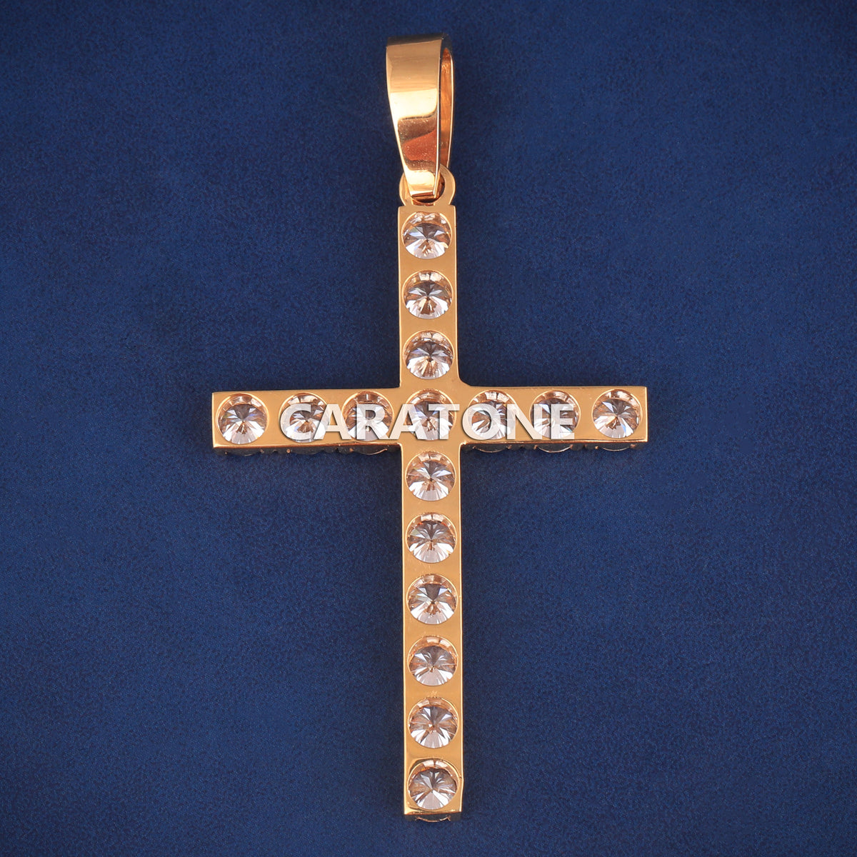 Custom Iced Out Cross Pendant with Round Lab Grown Diamonds in Yellow Gold Finish