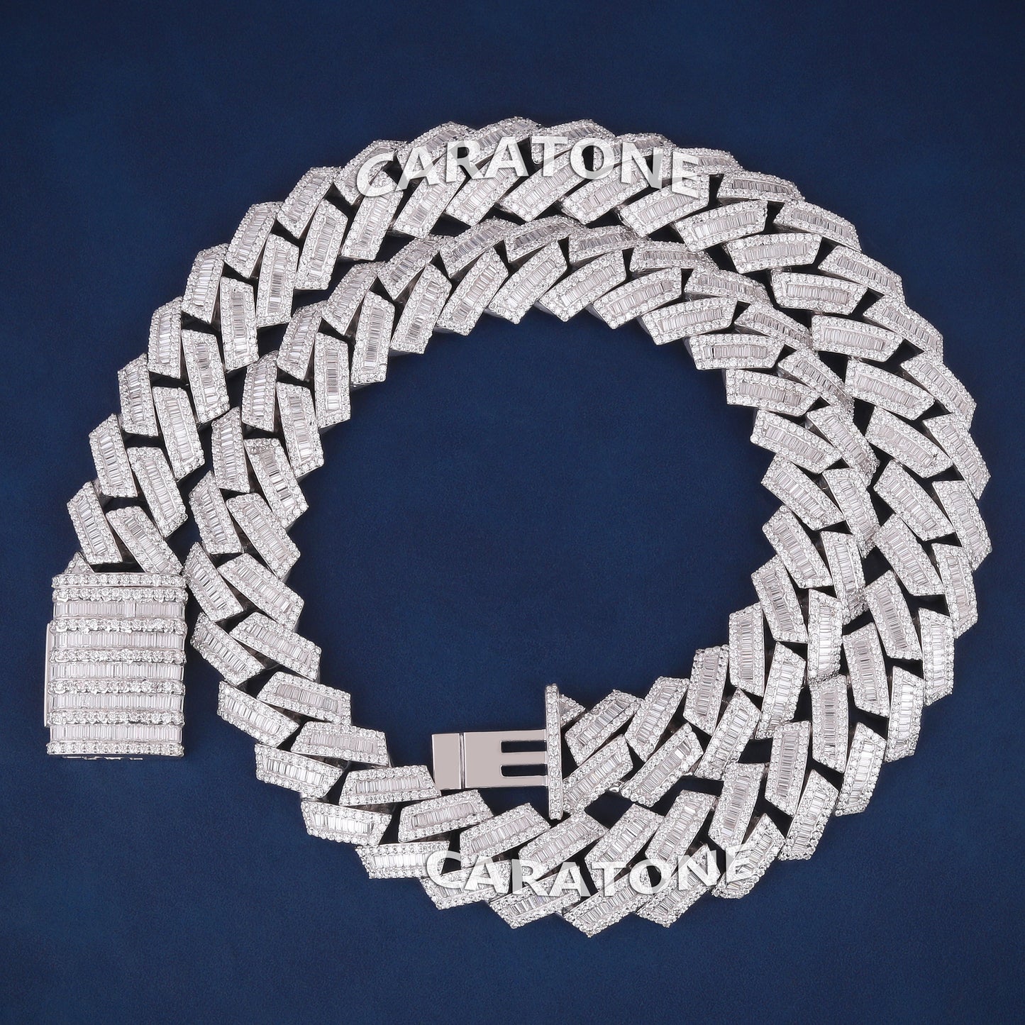 22 inch 18mm Cuban Link Silver Diamond Chain Iced Out Chains Real Diamonds Square White Gold Mens Necklace in Cuban Baguette Chain