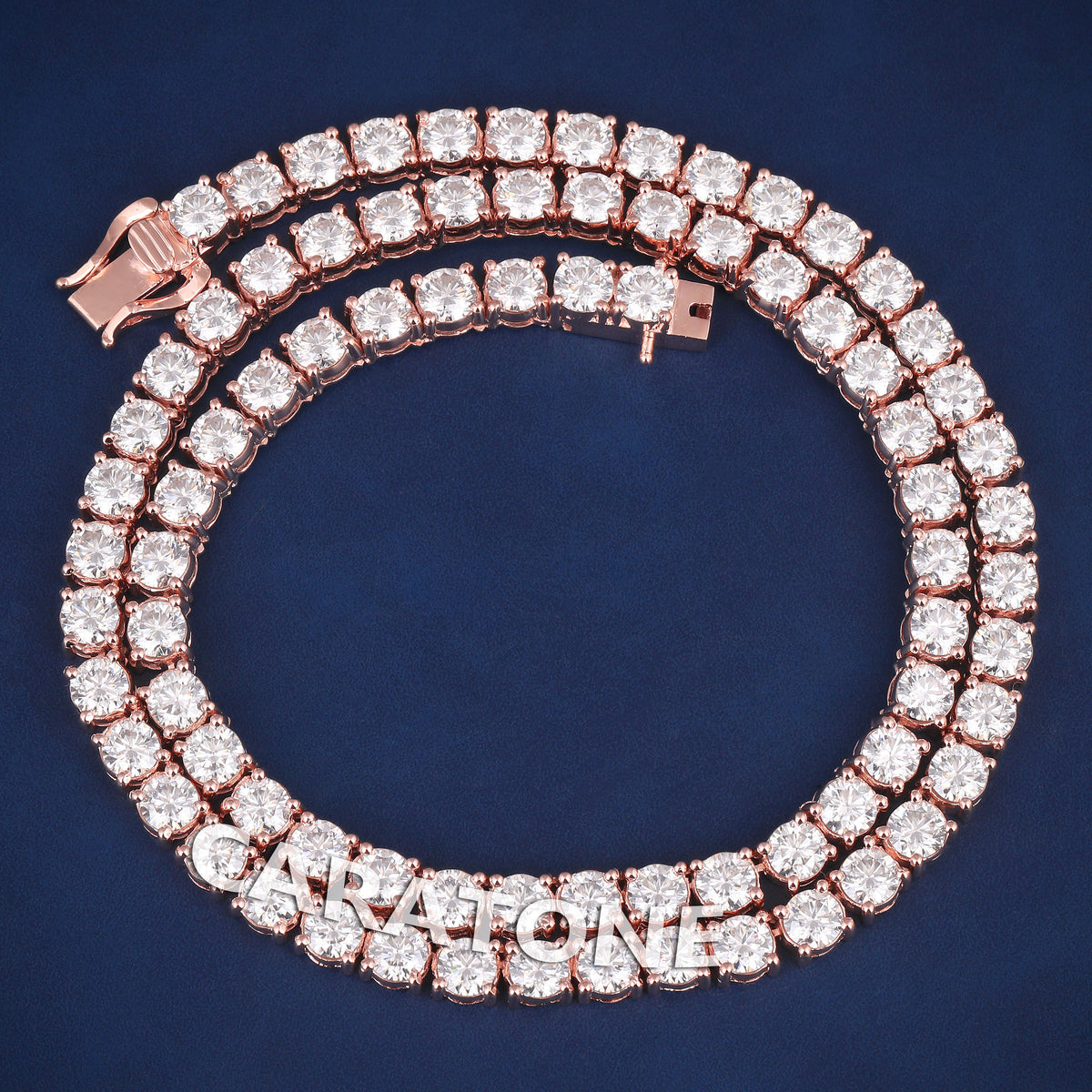 Luxury Rose Gold Plated Single Row Tennis Chain with Round Cut Lab Grown Diamonds