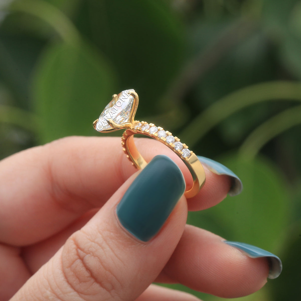 Premium Oval Cut Solitaire Engagement Ring With Brilliant White Center Stone, Sparkling Pave Set Side Stones, Elegant Yellow Gold Tone Band And  Jewelry For Women