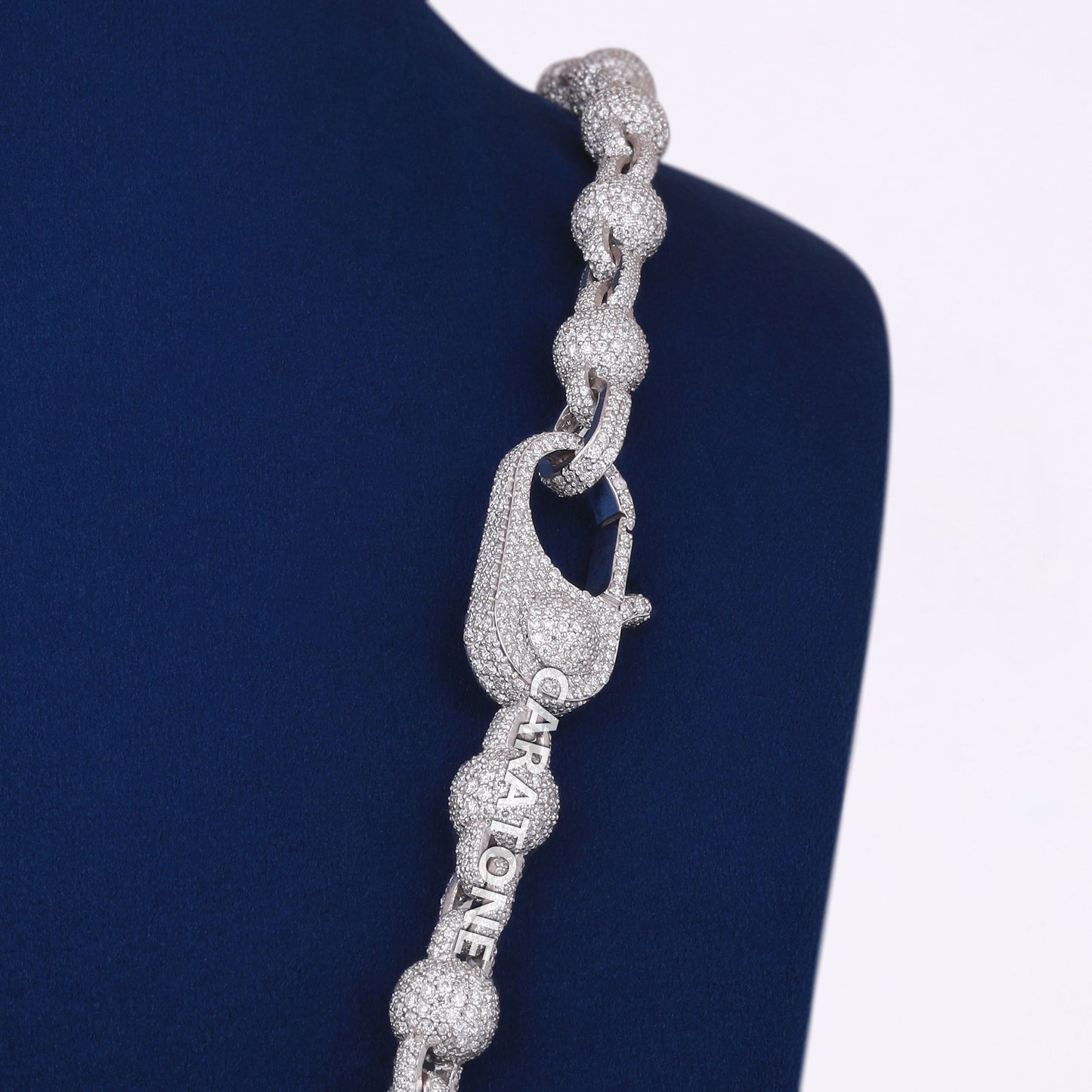 Lab Diamond Ball With Link Style Chain And Jesus Pendant In 925 Sterling Silver