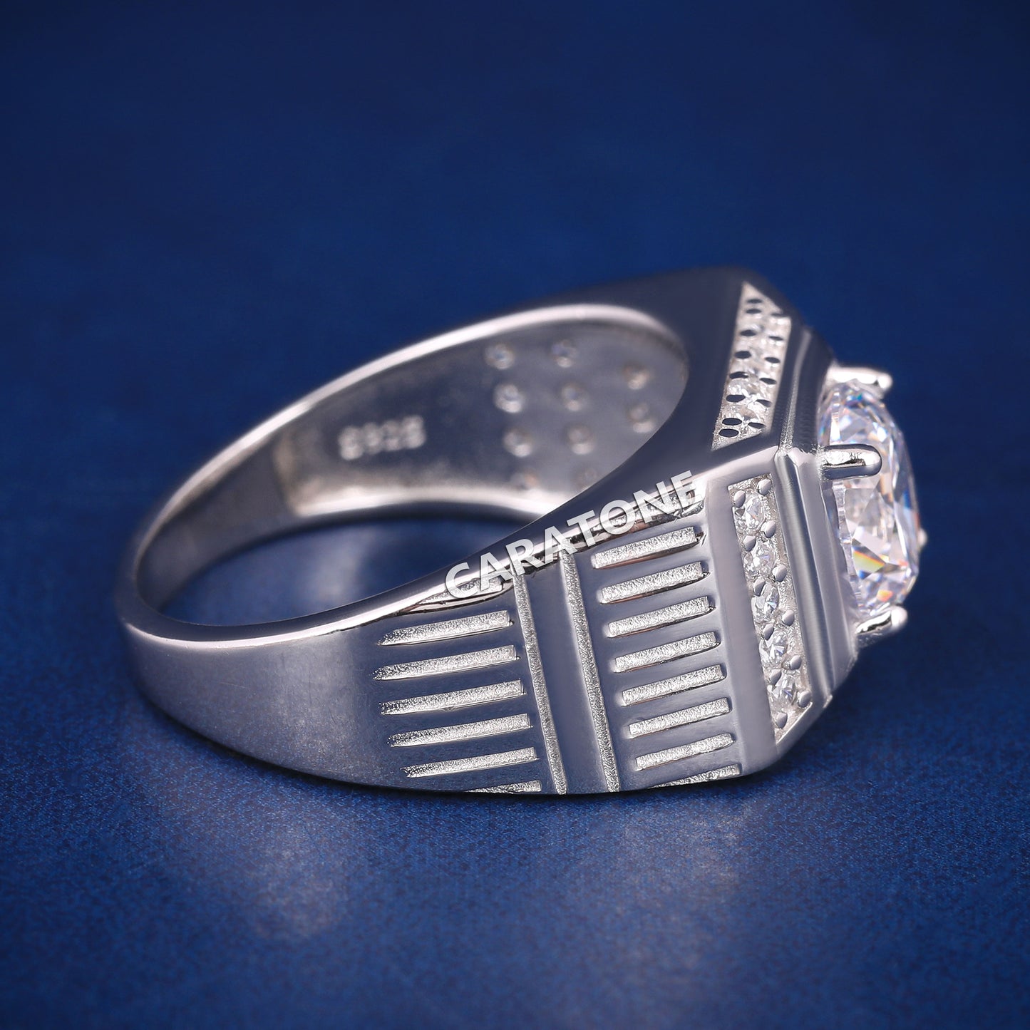 Silver diamond round cut proposal ring for men