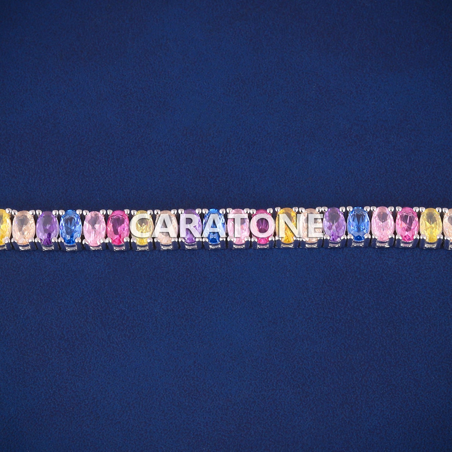 Luxury Custom Multicolor Oval Cut Diamond Tennis Bracelets for Women Fully Iced Out Silver Rainbow Multi Sapphire Tennis Bracelet