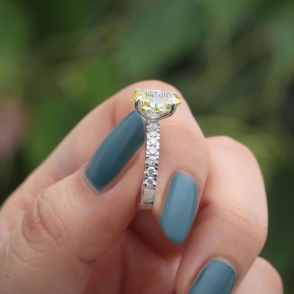 Classic Yellow Diamond Bridal Ring with White Gold Pavé Setting