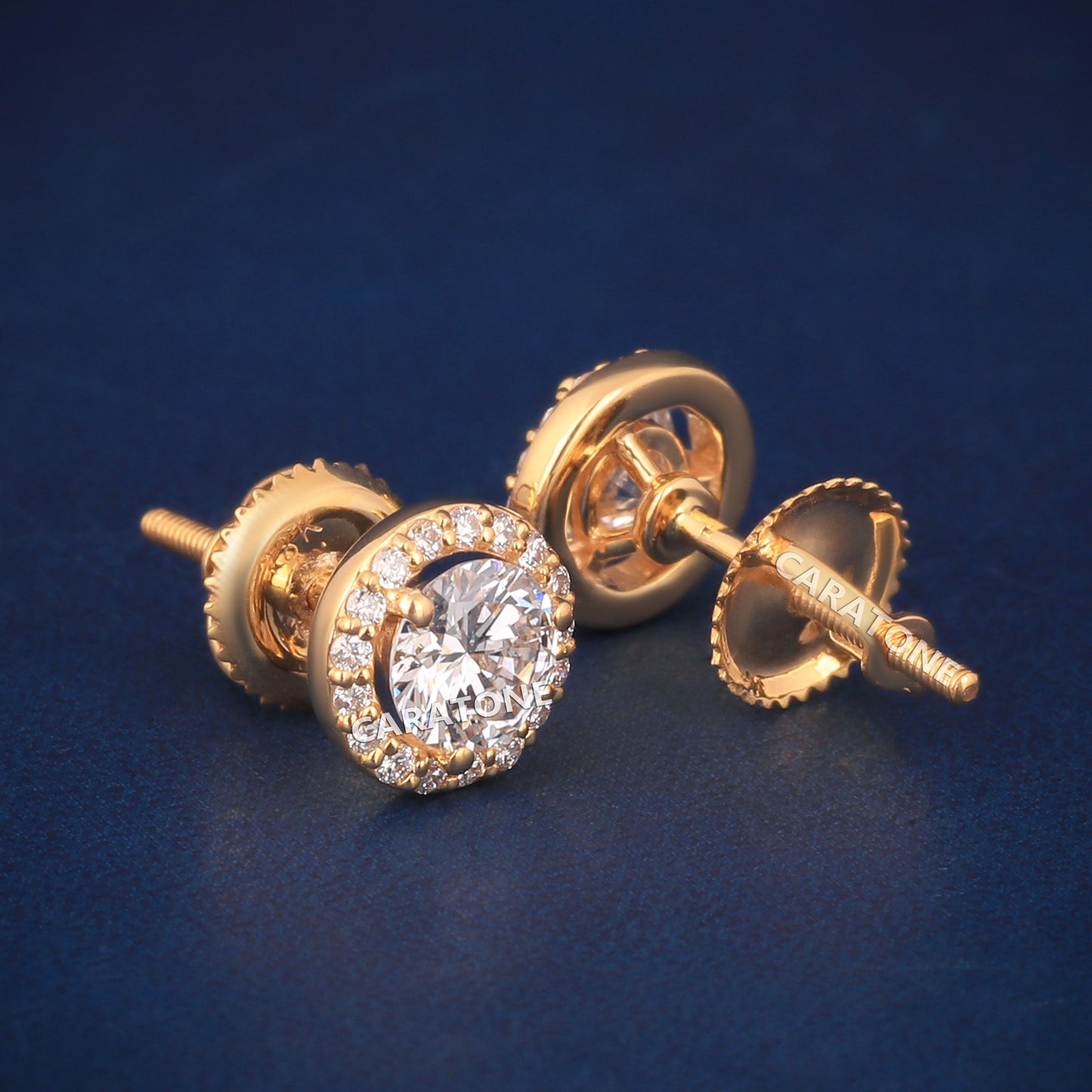 14KT Gold Lab-grown Diamond VVS Clarity Round Halo Stud Earrings