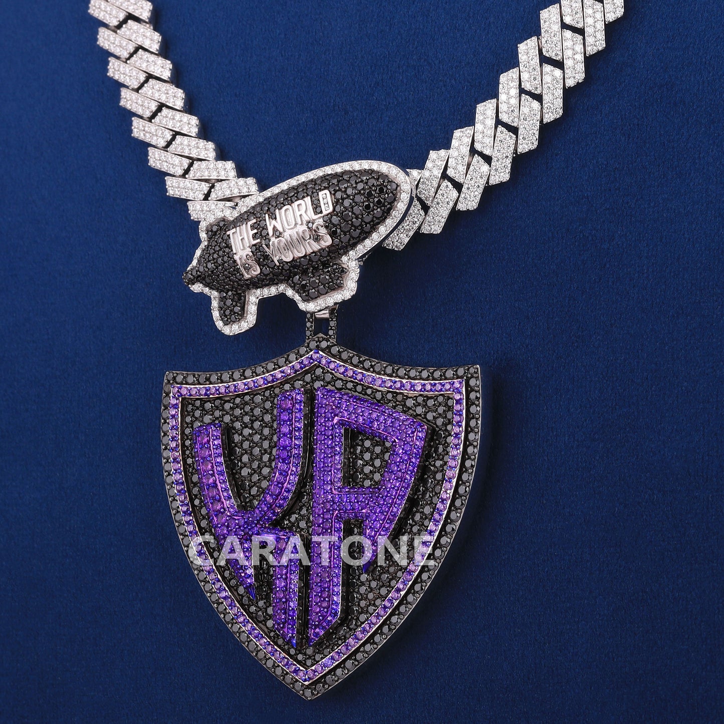 Unique Purple With Black Round Cut Lab Diamond Pendant With Chain