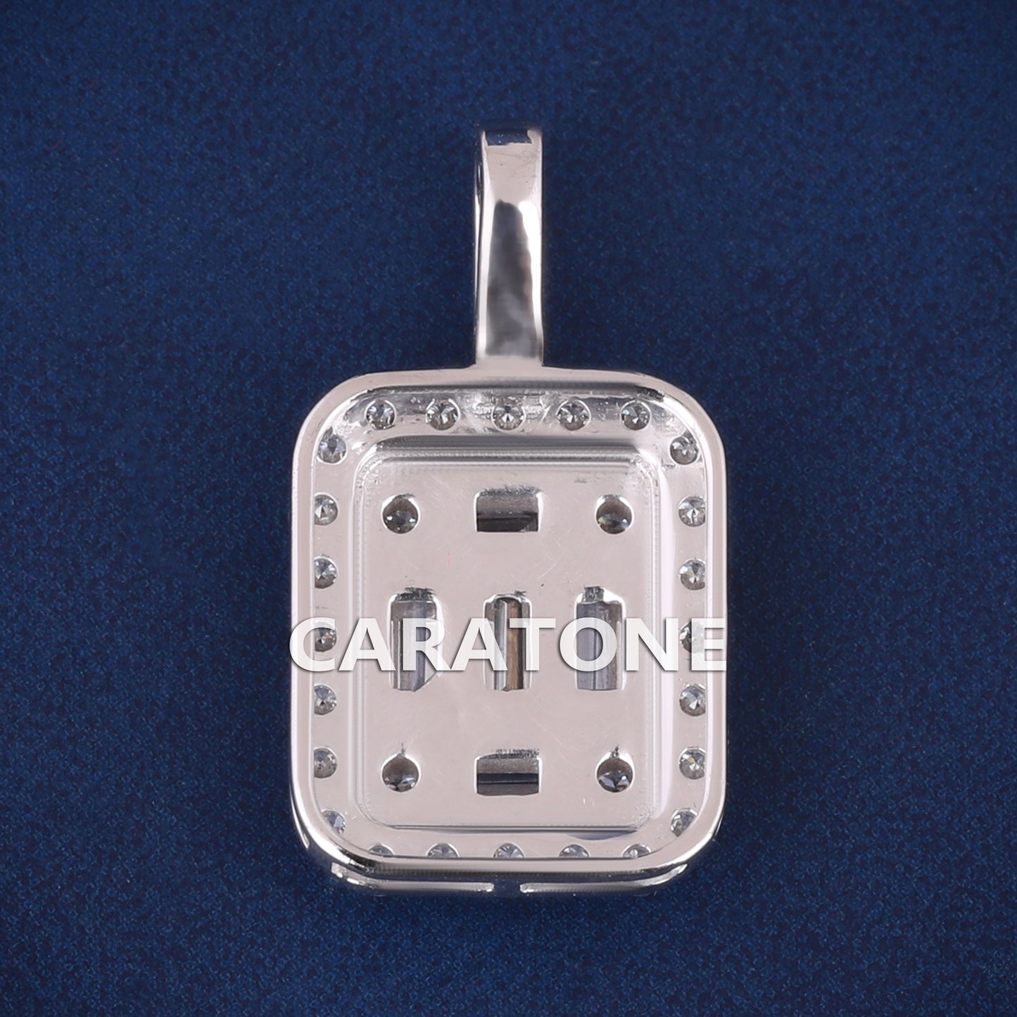 Luxurious 925 Sterling Silver Pendants Necklace with Baguette Diamond Halo Design Small Pendant Necklaces