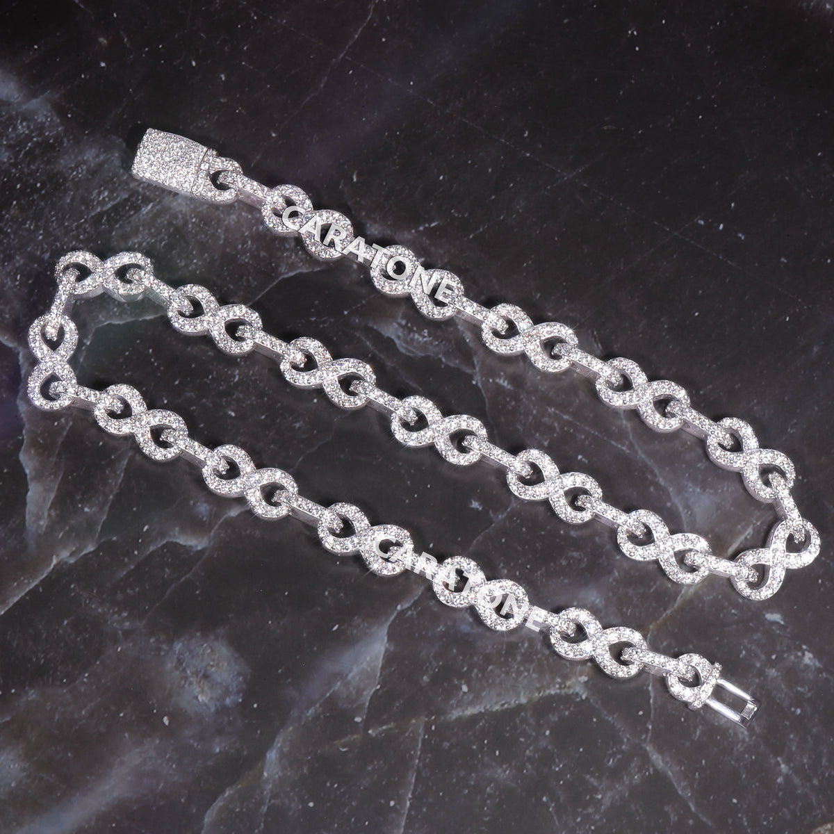 20 inc 10.5 mm Luxury White Gold Plated Iced Out Infinity Link Chain with Lab Grown Diamonds