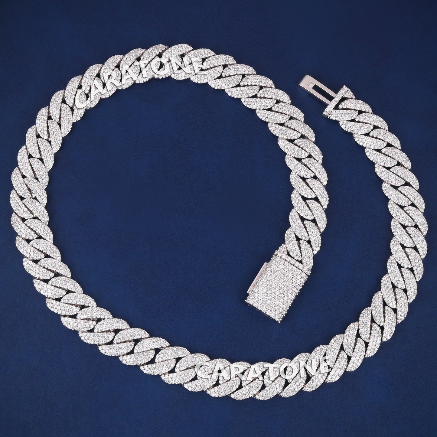 22 inch 15mm Womens Cuban Link Chain with Diamonds Fully Silver Rappers Iced Out Chains