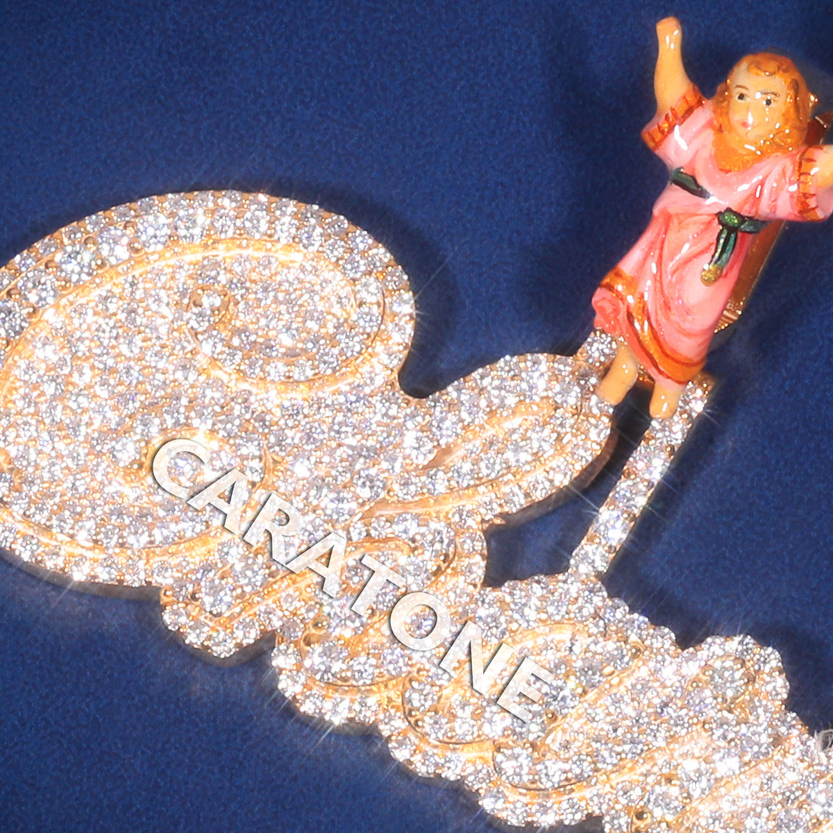 Fully Iced Out Cursive Name Pendant with Gold Finish and Diamond Pavé