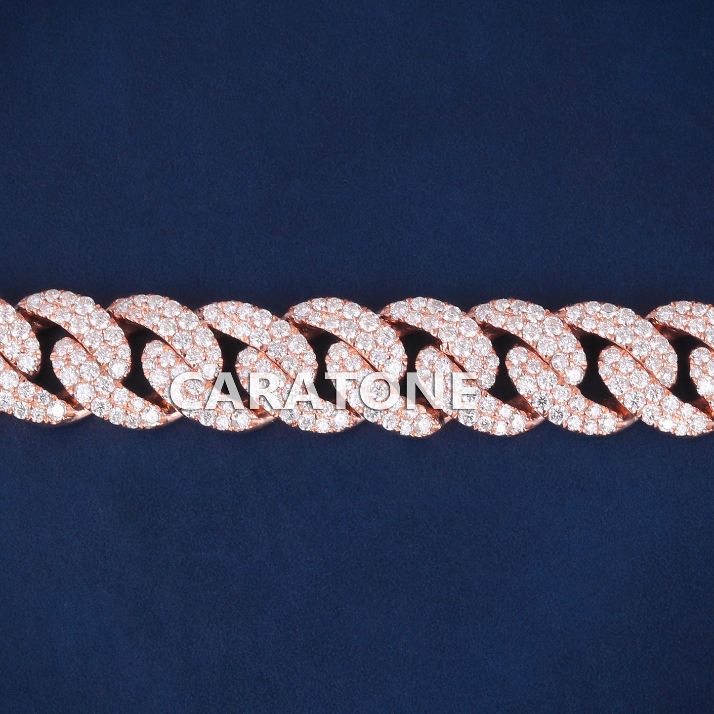 Custom Miami Cuban Link Bracelet Real 14kt Rose Gold Lab Diamond Iced Out Mens Bracelets