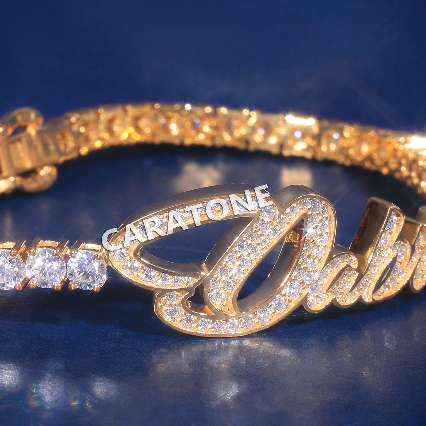 Fully Customized Iced Out Expensive Gold Bracelets with Personalized Nameplate Latest Yellow Gold Tennis Bracelets