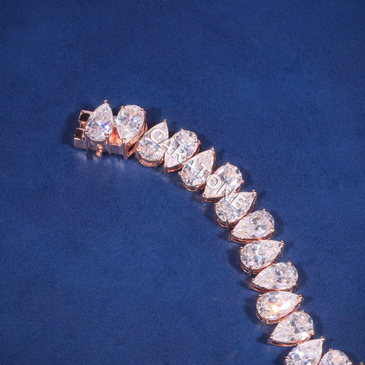 Luxury Rose Gold Plated Pear Cut Lab Grown Diamond Tennis Bracelet