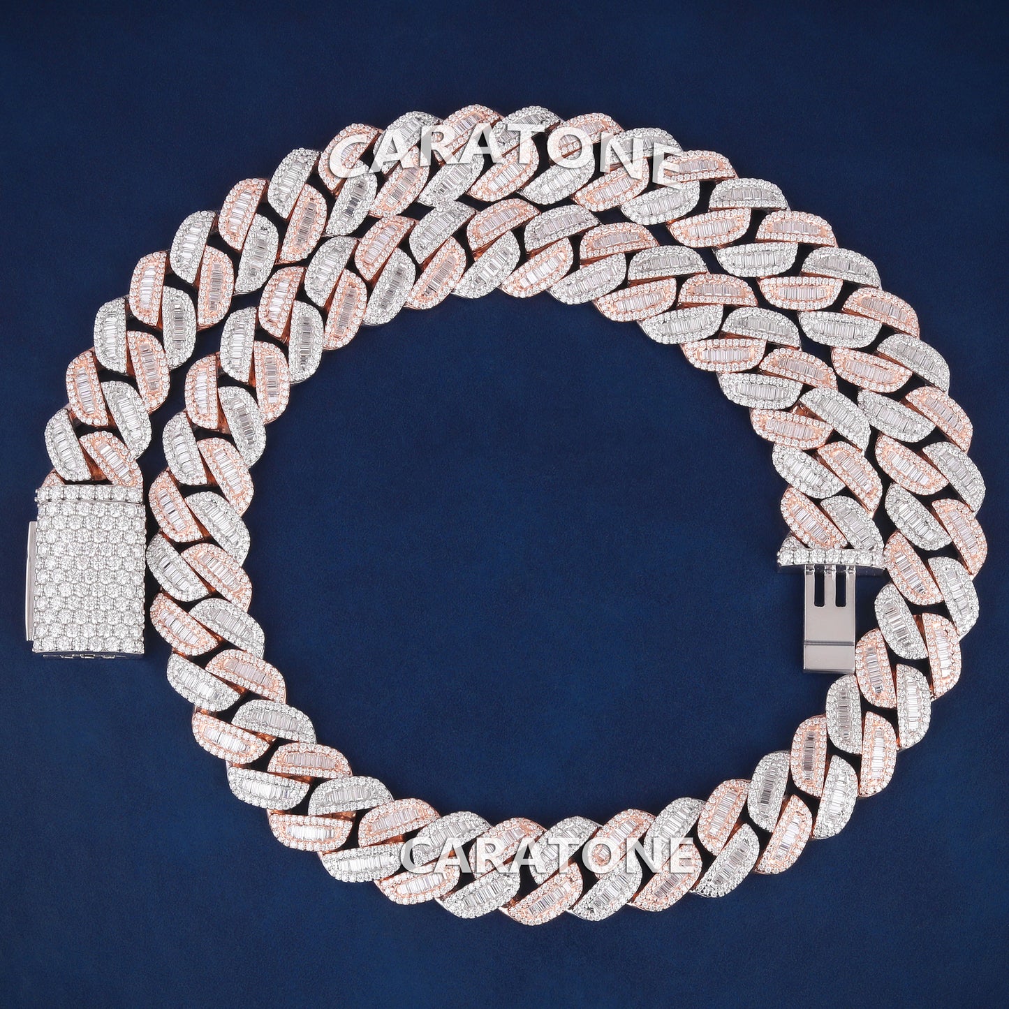 22 inch Diamond Cuban Necklace Two Tone 16mm Cuban Link Chain with Baguette Round Lab Diamond Necklace Mens Custom Miami Gold Cuban Link Chain