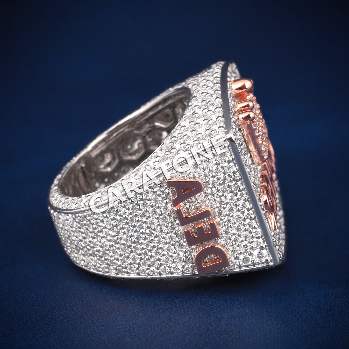Custom made hiphop diamond letter two tone ring with logo
