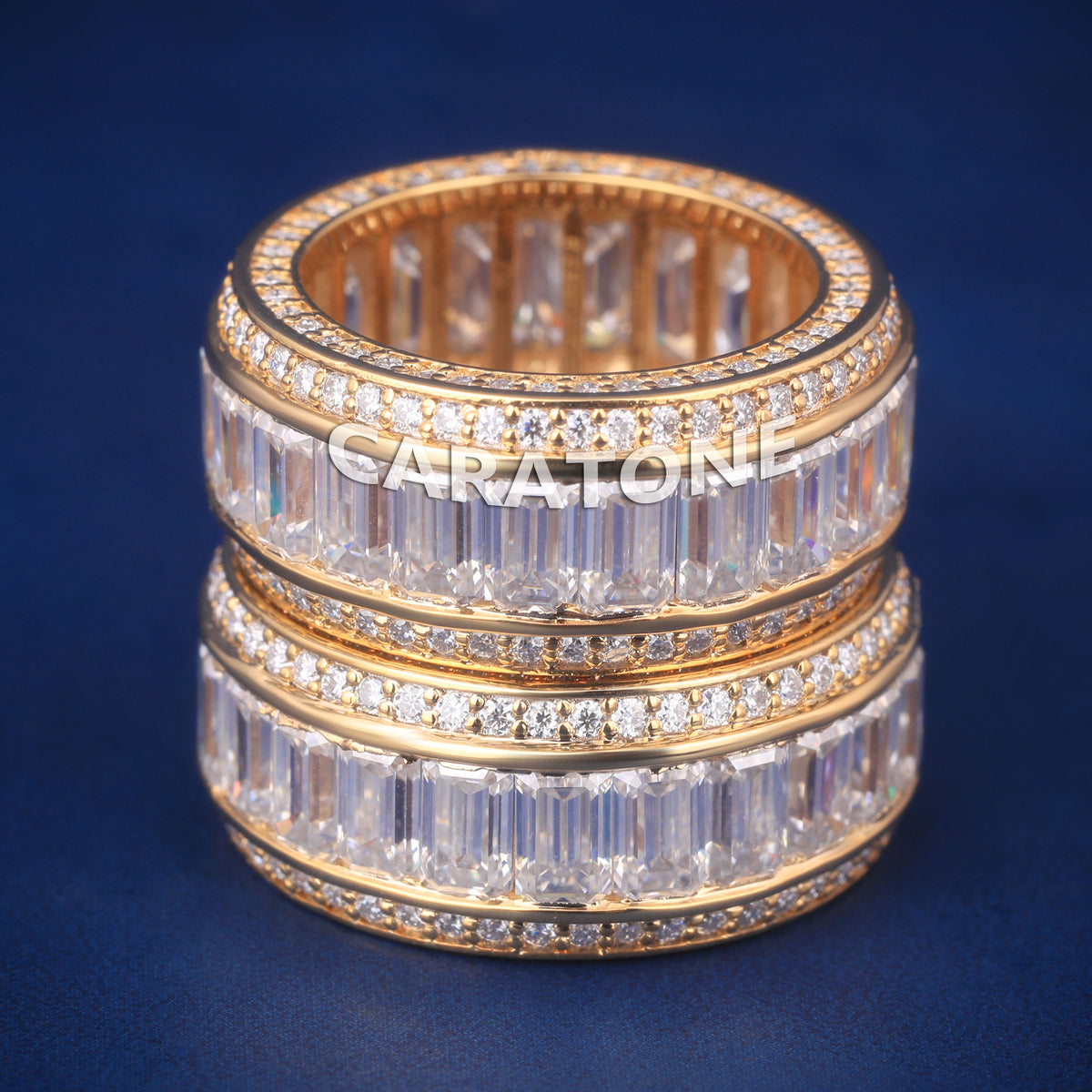 Premium Wide Band Ring with Baguette & Round Cut Lab Grown Diamonds