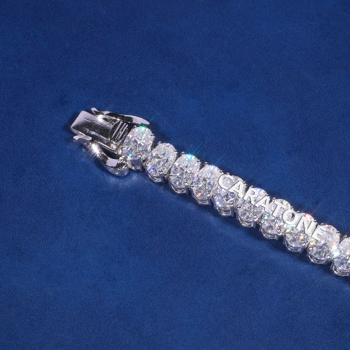 Premium White Gold Plated Oval Brilliant Cut Lab Grown Diamond Eternity Tennis Bracelet
