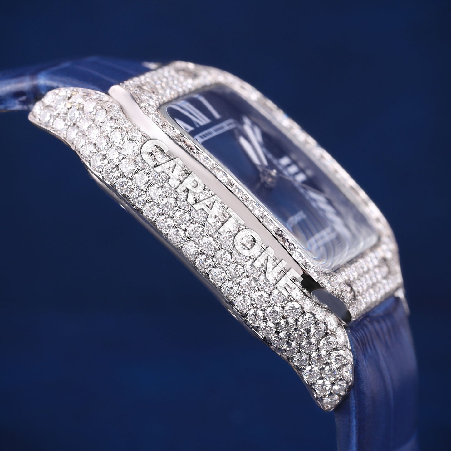 White Diamond Watches for Men Roman Square Blue Dial Moissanite Diamond Leather Strap Watches Iced Out Most Expensive Luxury Watches