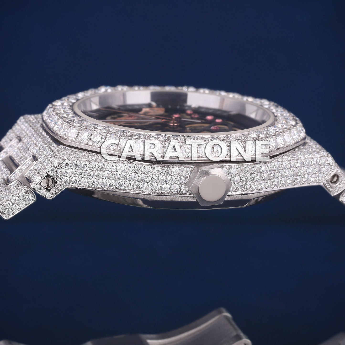 Full iced out without dial hip hop custom made branded watch with black dial in it with D VVS clarity