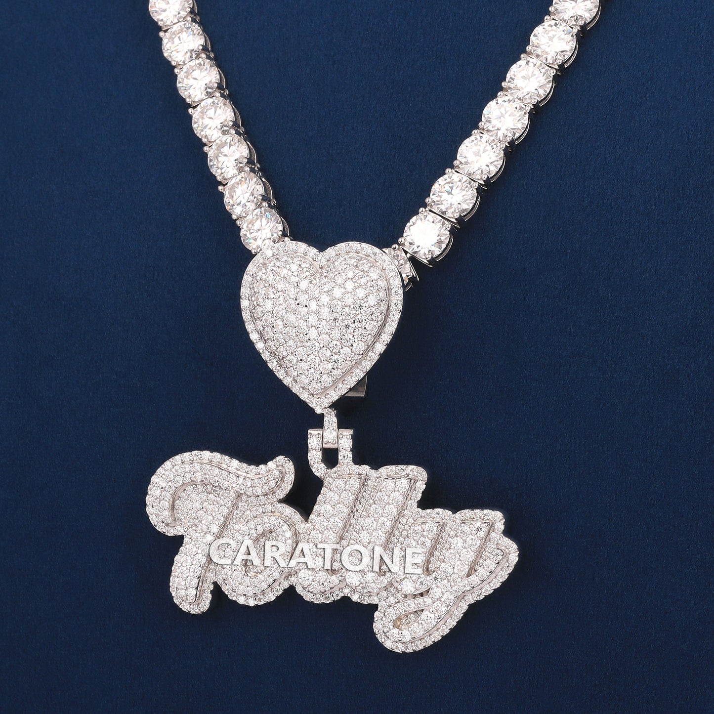 Tolly Letter Pendant With 5 MM Tennis Necklace In 14KT White Gold