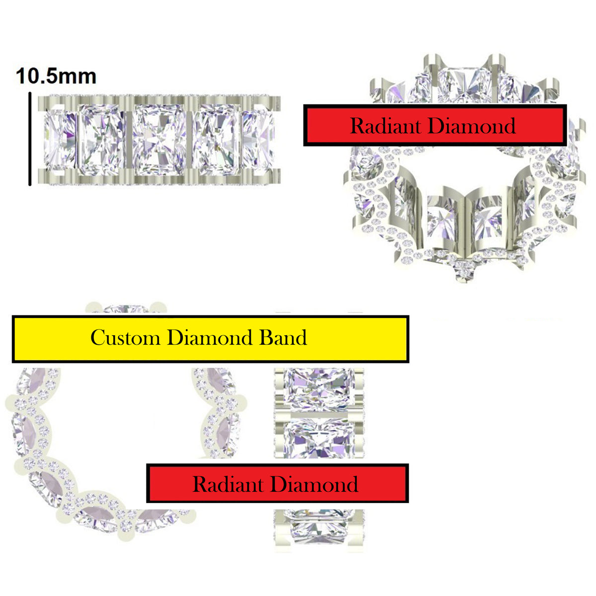 Luxury Yellow Gold Plated Princess Cut Lab Grown Diamond Eternity Band Ring