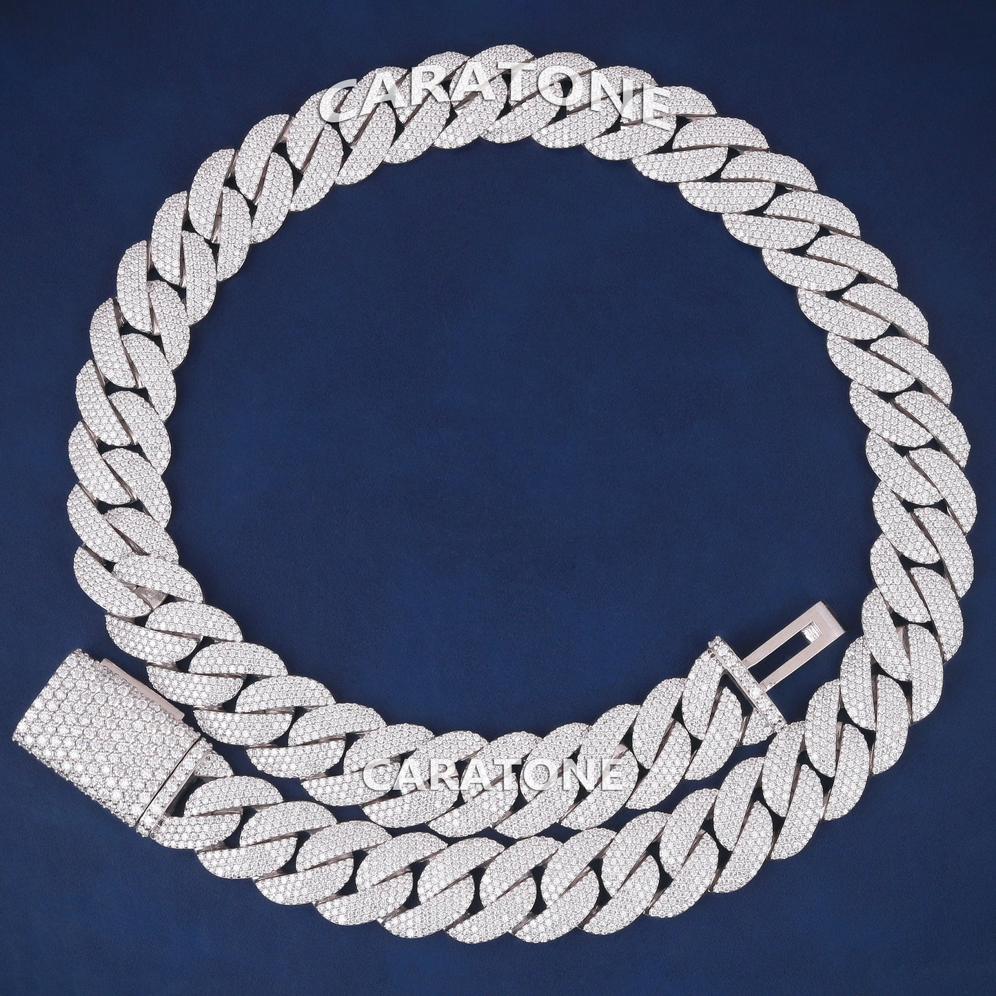 Silver Iced Out Cuban Link Chain 24 inch 18mm Fully White Diamond Miami Customized Chains Rappers Necklaces