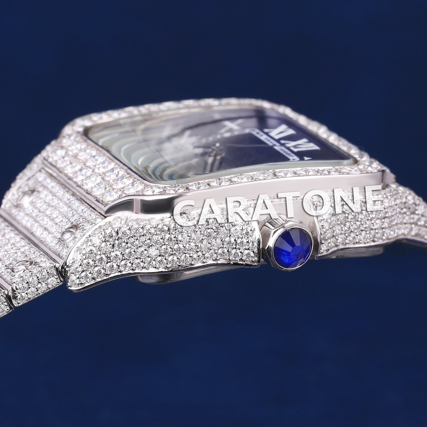 Hip hop full iced out without dial branded watch with blue dial and diamond tester passed