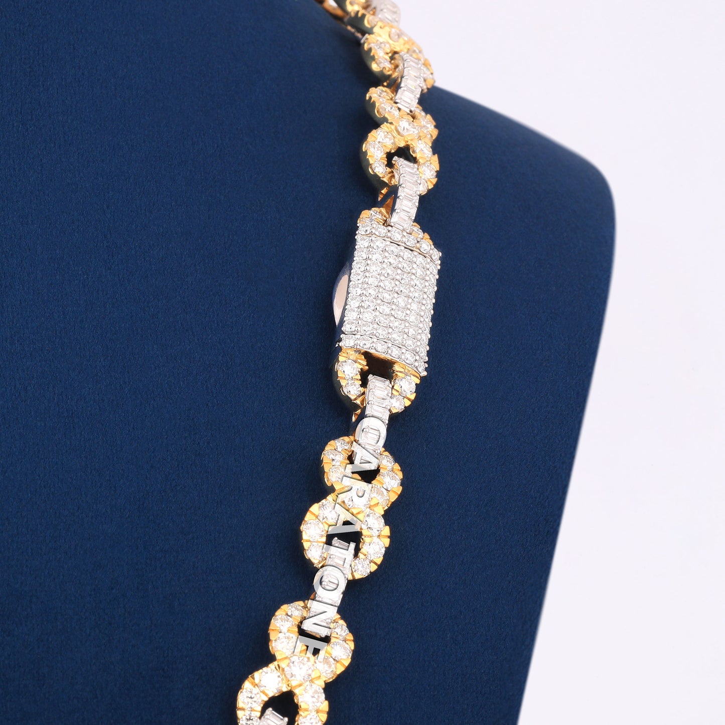 Luxury Two Tone 24 Inch 12mm Infinity Link Necklace with VVS Clarity Diamond Lock