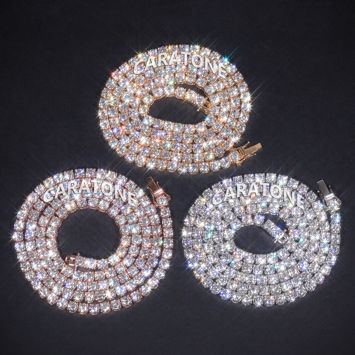 Luxury Two Tone Rose Gold & White Gold Plated Triple Row Tennis Chain with Lab Grown Diamonds