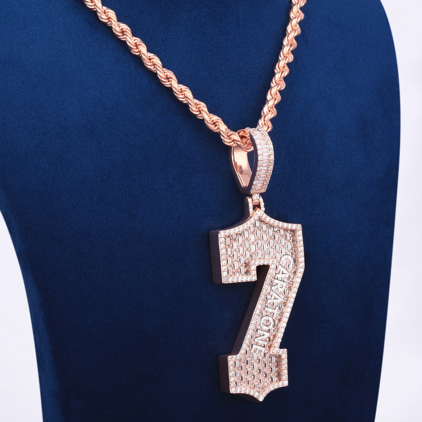 7 Number Design Pendant With Rope Chain 14KT Gold With Lab Diamond
