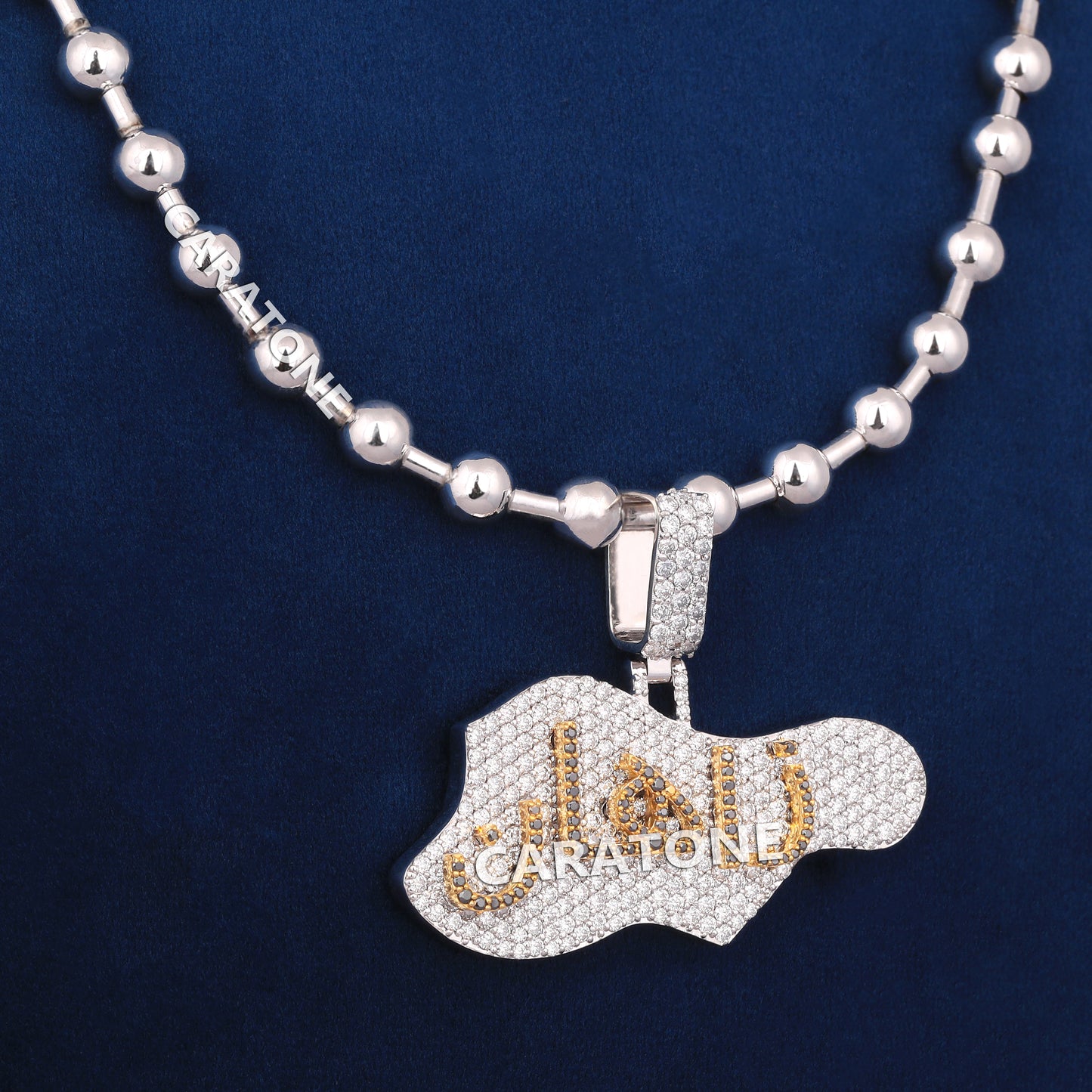 Full Iced Pendant With Ball Chain In 14 KT White Gold