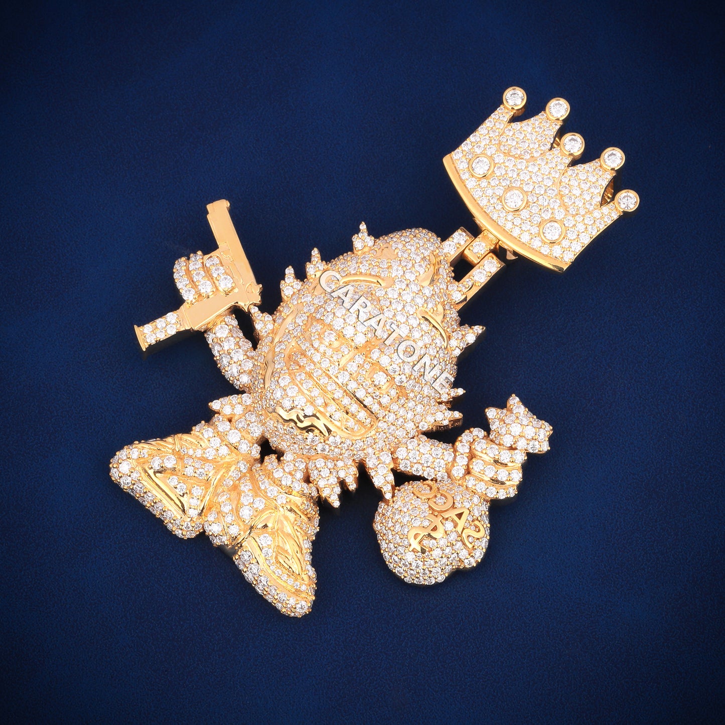 Full iced out 3d designer lab diamond pendant for men in 14kt gold
