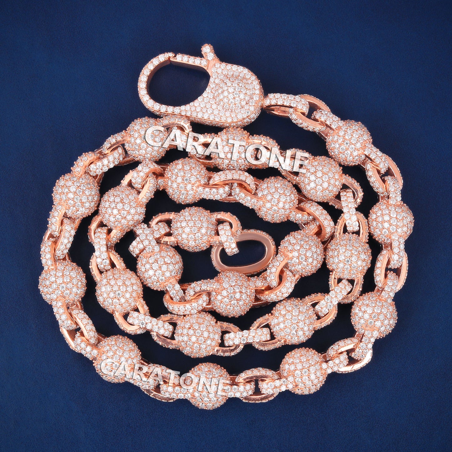 Mens 10mm Fully Rose Gold Ball Link Chain Necklace 22 inch Iced Ball Chain Beaded Gold Chain Necklace Rapper for Unisex