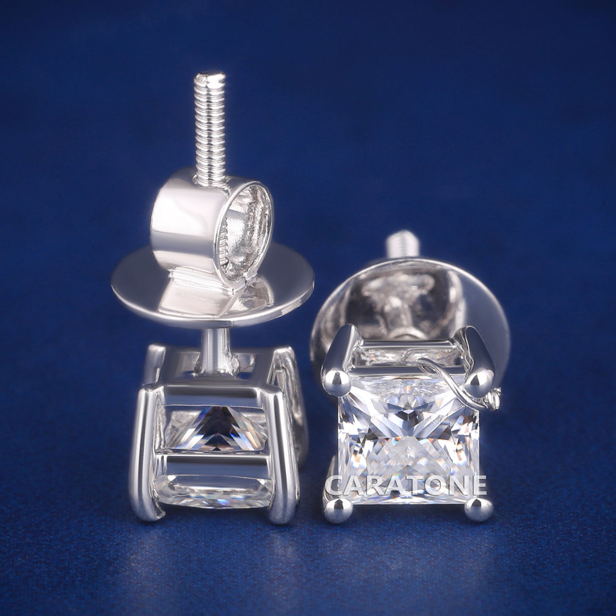 Elegant Princess Cut Lab Grown Diamond Stud Earrings with Secure Four-Prong Setting