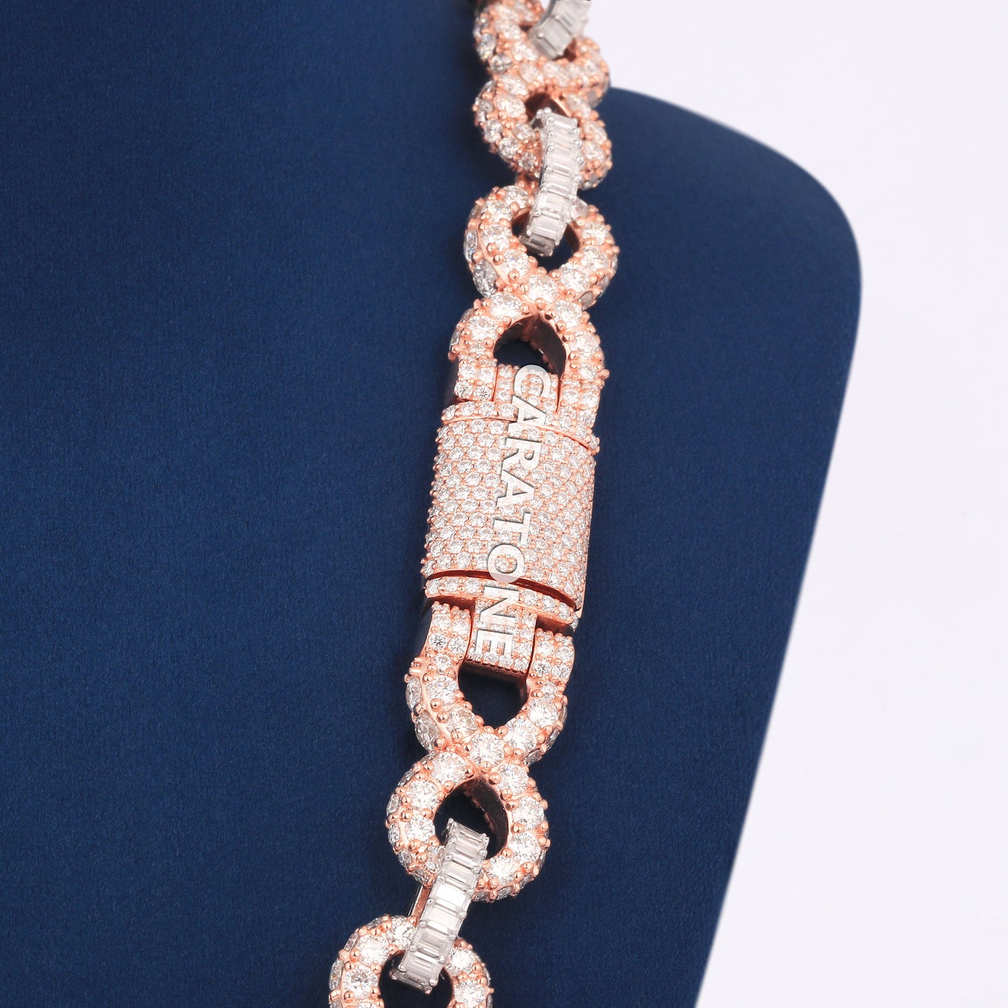 Two Tone Iced Out Designer Infinity Link Chain in Rose Gold and White Finish for Men