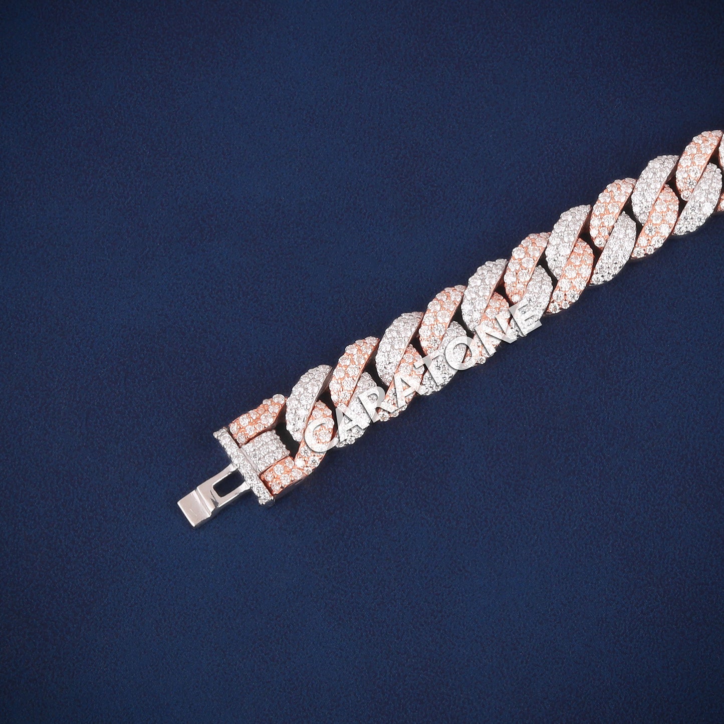 9 Inch 10mm Unisex Two Tone Cuban Link Bracelet Silver And Rose Gold Iced Out Piece