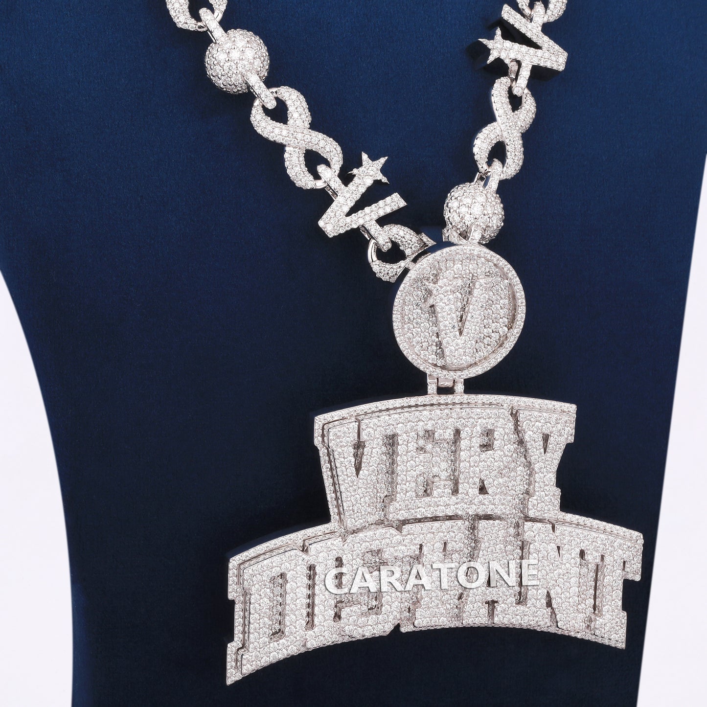 Fully Iced Out Custom Chain With Pendant In 925 Sterling Silver