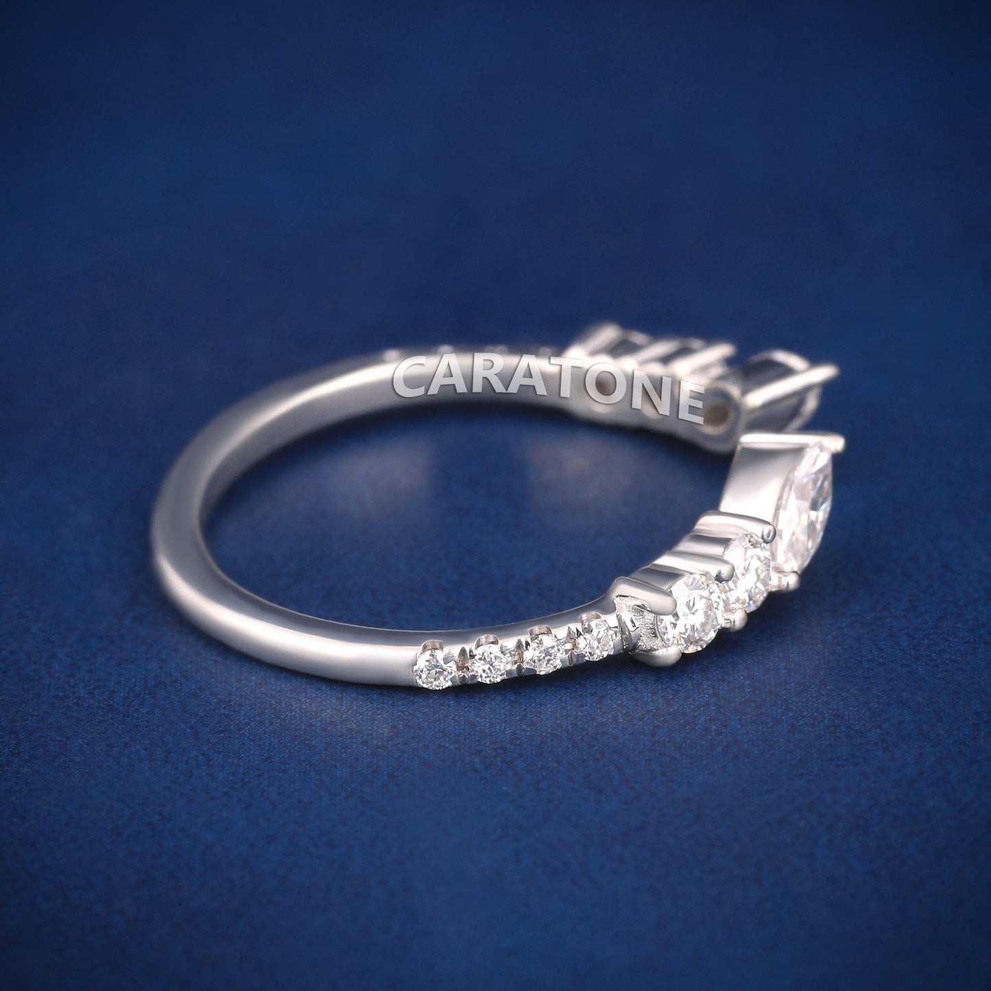 Elegant White Gold Open Wedding bands with Pear and Round Cut Diamonds for Women