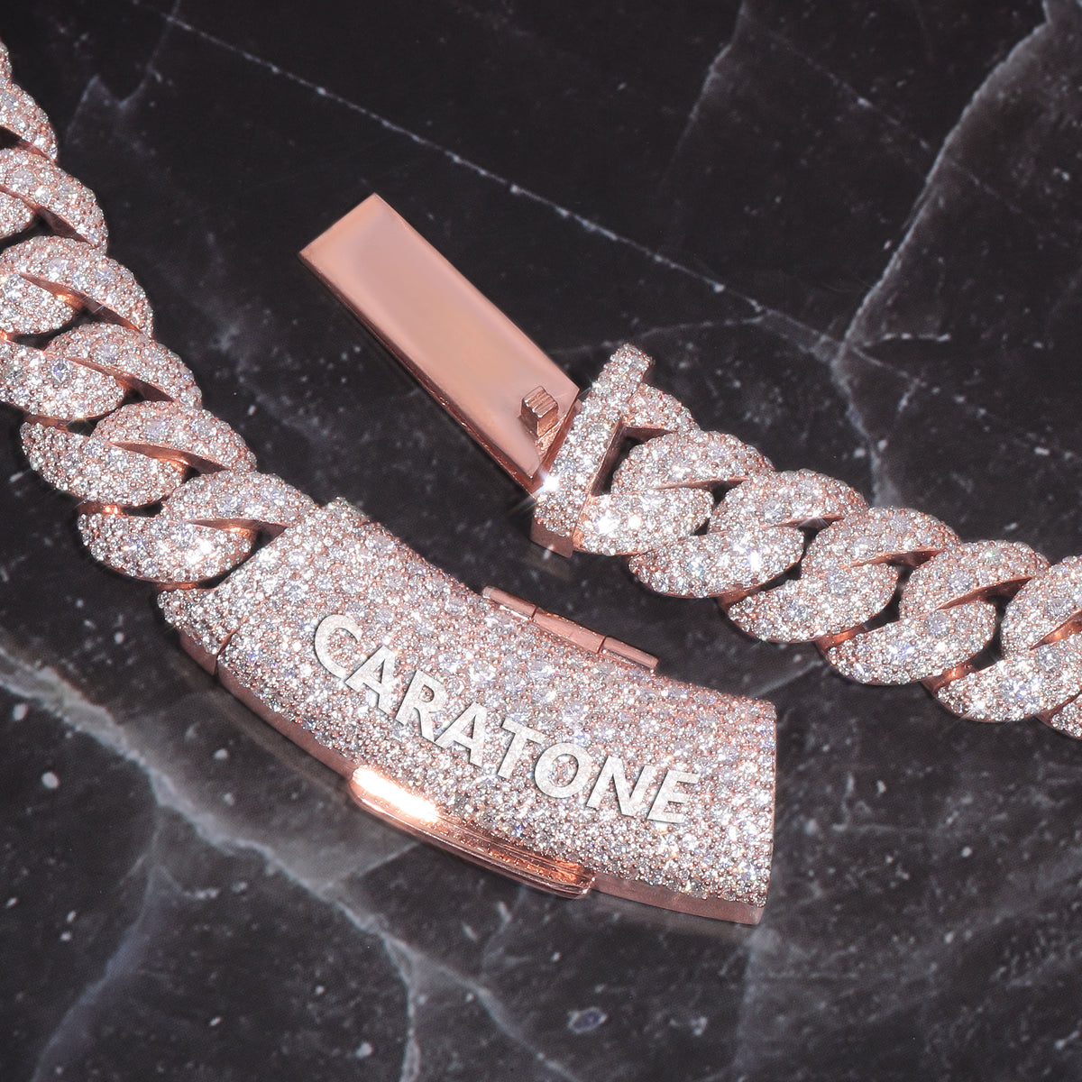 22 Inch 16 MM ustom Iced-Out Cuban Link Chain Rose Gold Finish Personalized Diamond-Set Design