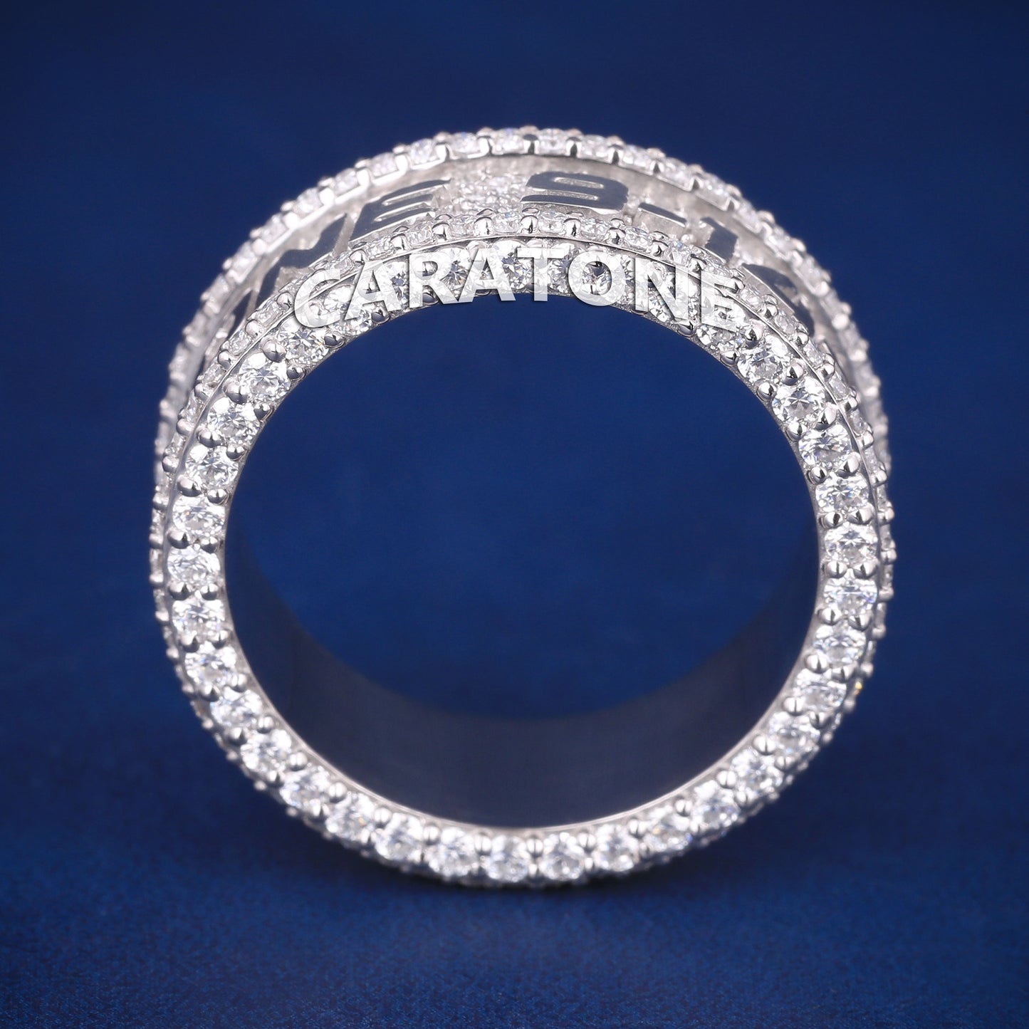Custom Made HipHop Wedding Band Set with Silver 3ct Diamonds and Customized Name Letter Design