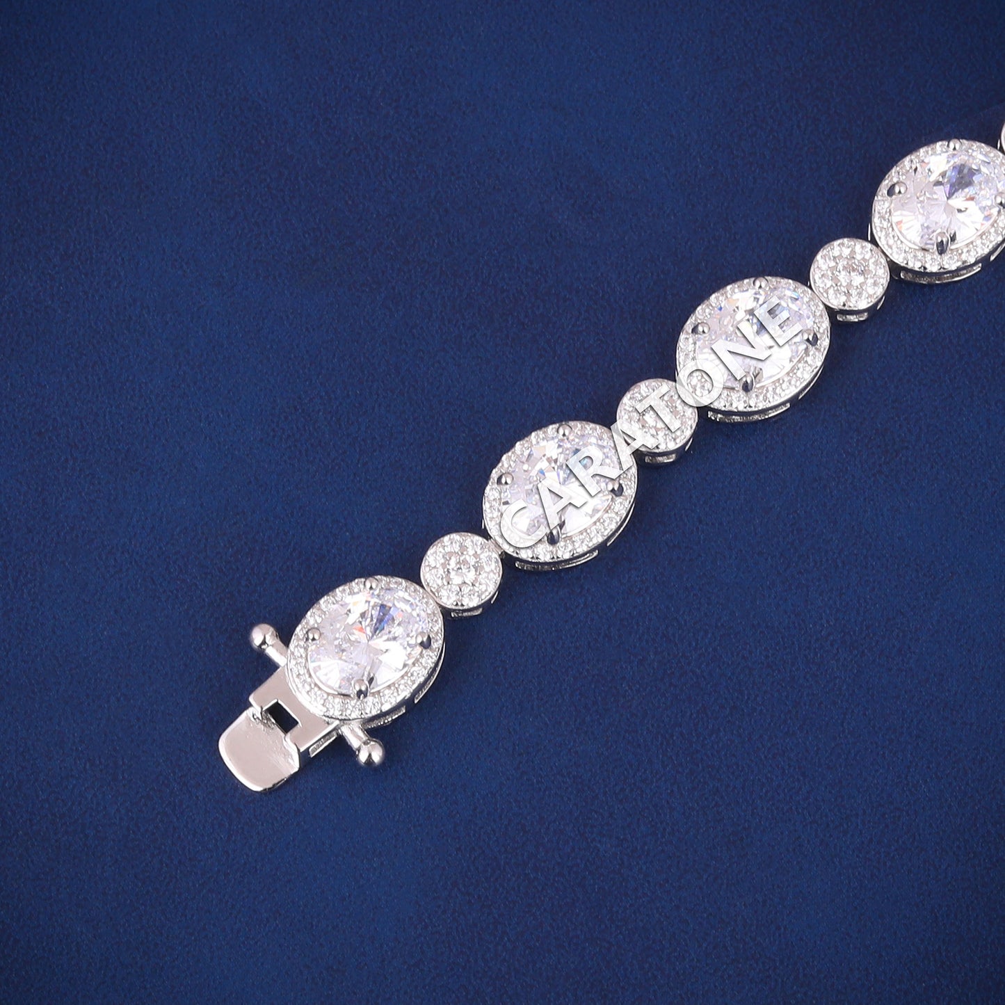 Beautiful Customized White Gold Oval Halo Round Cut Diamond Tennis Bracelets for Unisex Full Icy Jewelry