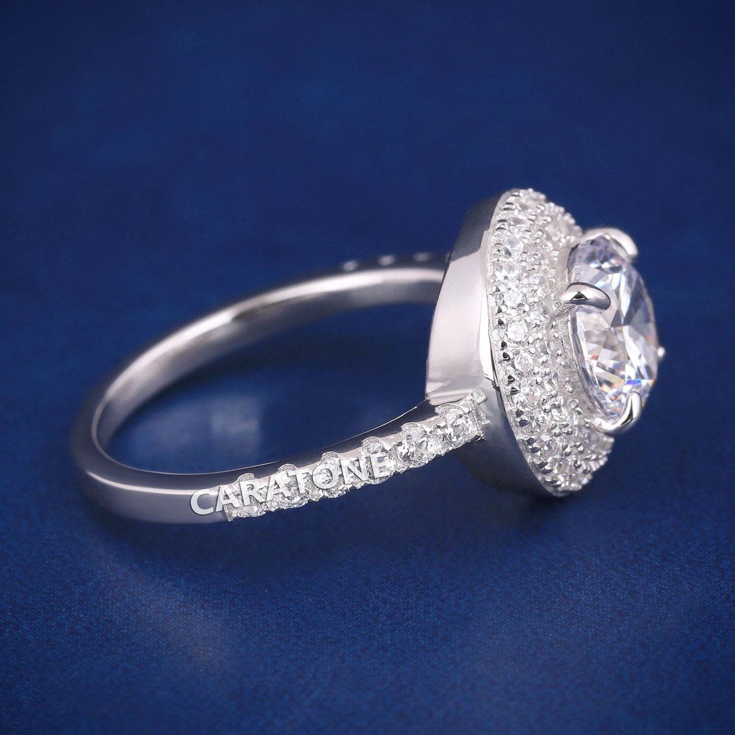 Iced Out Diamond Engagement Ring Double Halo Custom Round silver ring