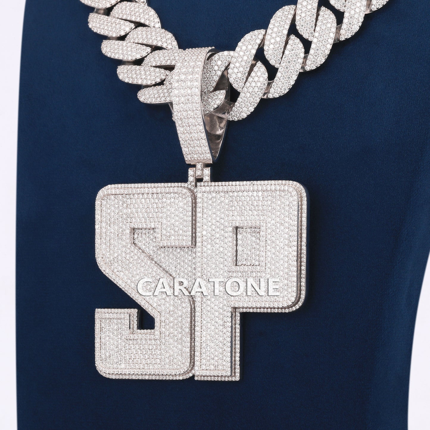Custom Big Letter Pendant With Chain In 925 Sterling Silver With Lab Diamond