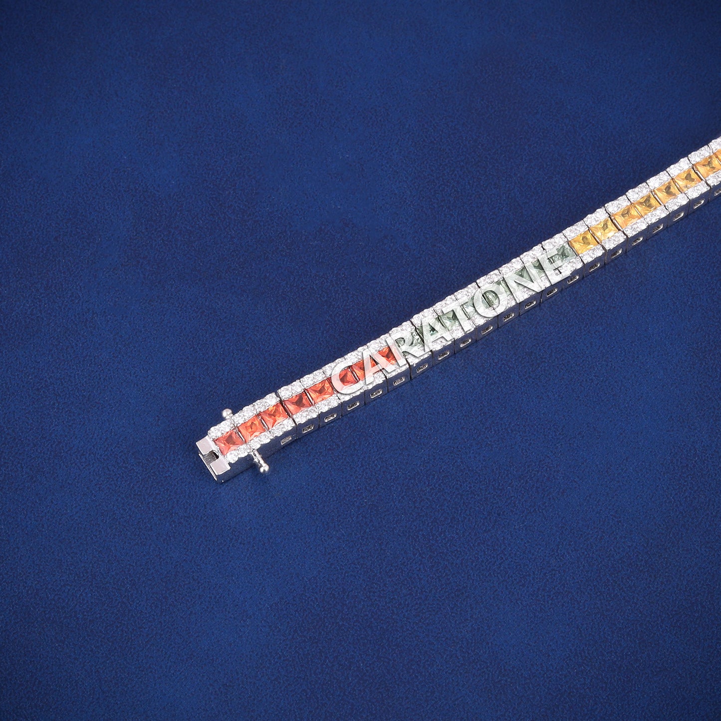 HipHop Iced Out Rainbow Sapphire Tennis White Gold Diamond Bracelet Multicolor Ombre Princess Cut Diamond Design for Unisex