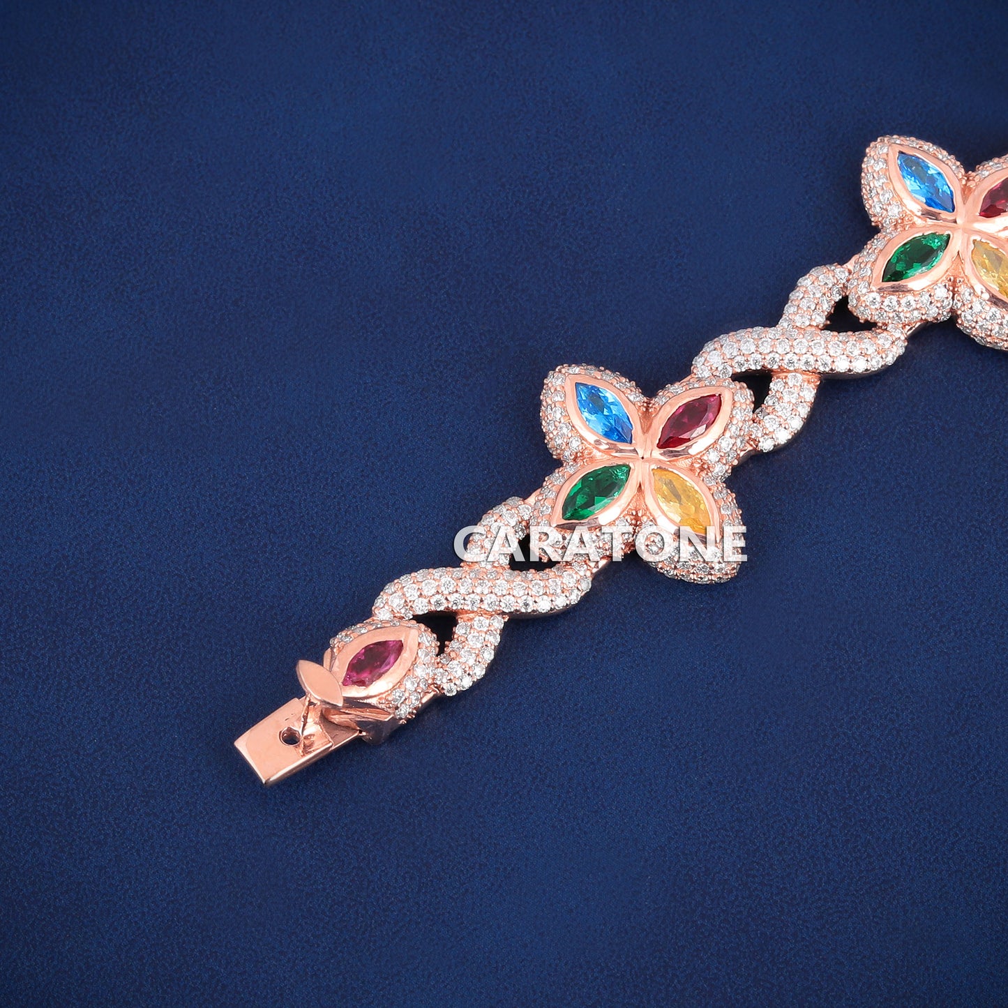 Custom Iced Out Round 6.6 CT Colorful Diamond Multi Marquise Cut Clover Bracelet Fully Rose Gold Four Leaf Clover Infinity Bracelet