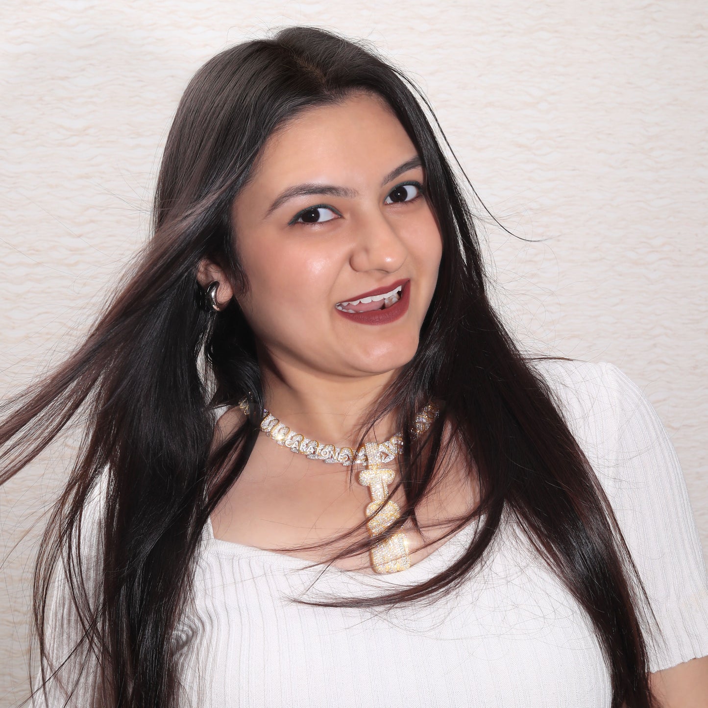 14k Iced Out Diamond White and Yellow Gold Chain Necklace with Vertical Custom Letter Pendant in Luxury VVS Diamond Chain Pendant