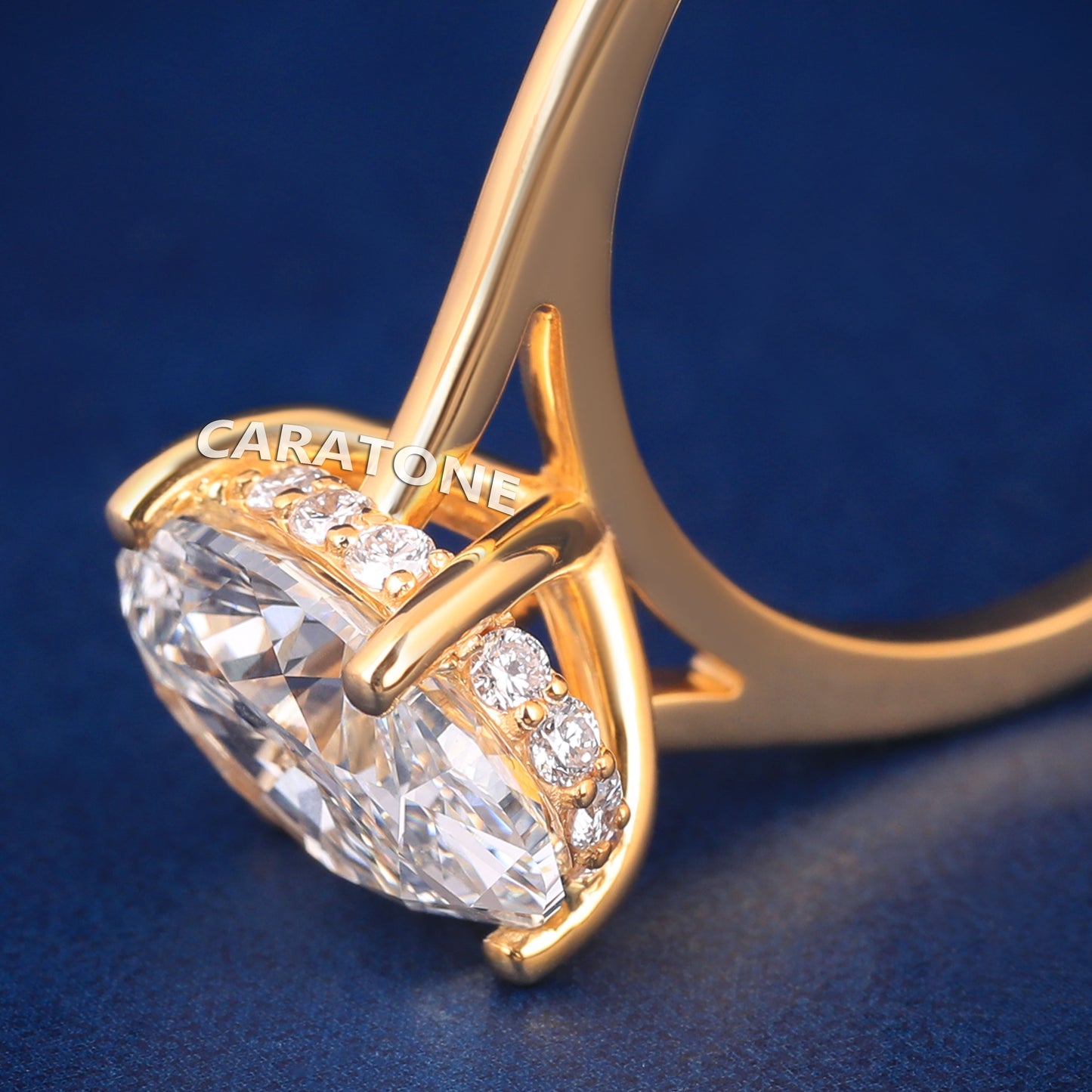 Custom Unique Wedding Rings Womens in Yellow Gold Band Oval Diamond Engagement Ring
