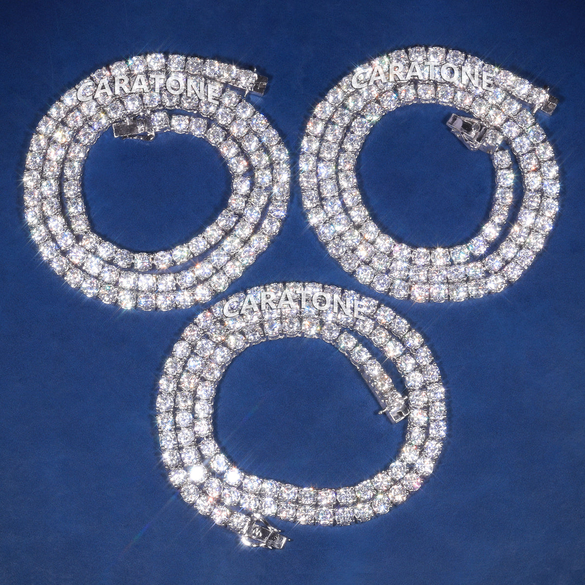 Luxury White Gold Plated Triple Row Tennis Chain with Round Cut Lab Grown Diamonds